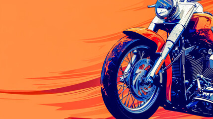 Retro motorcycle on orange background - obrazy, fototapety, plakaty