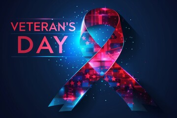 Red and Blue Ribbon With Veterans Day - obrazy, fototapety, plakaty