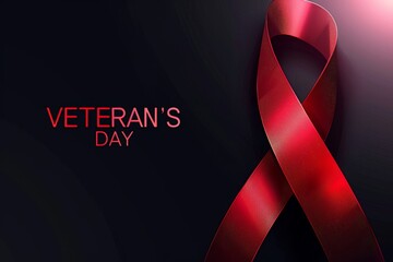 Red Ribbon on Black Background for Veterans Day Event - obrazy, fototapety, plakaty