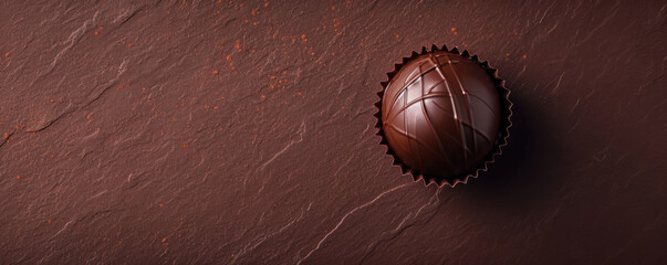 single chocolate truffle on a textured brown background, perfect for gourmet food advertising or...