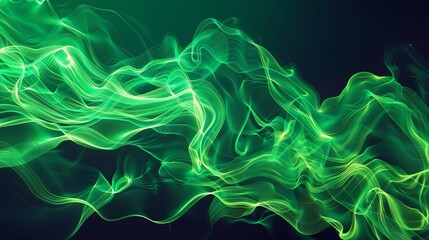 Dynamic illustration featuring vibrant neon green gradients and flowing waves.