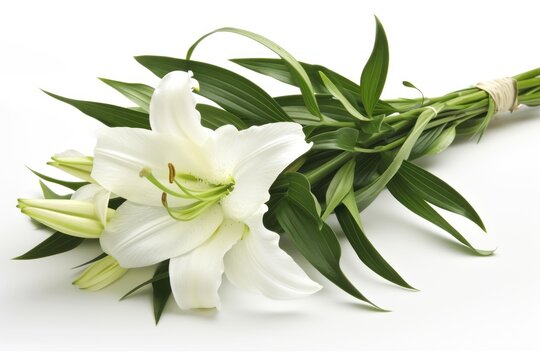 Fototapeta Blooming Easter lily on a white background, suitable for spring holiday themes or botanical educational materials