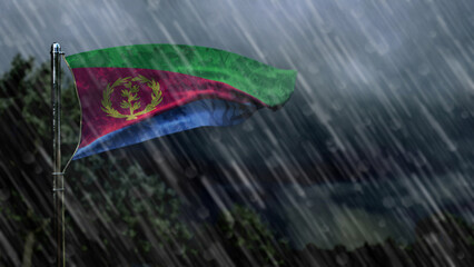 flag of Eritrea with rain and dark clouds, squall wind forecast symbol - nature 3D illustration