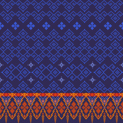 traditional thai fabric, Fabric patterns, clothing, Thai ethnic sarongs Cross-stitch style in the Pixel Seamless Vector format, using geometric shapes arranged in various shapes such as flowers, stars