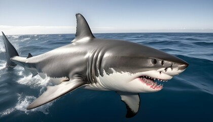 A Fearsome Great White Shark Patrolling The Open O Upscaled