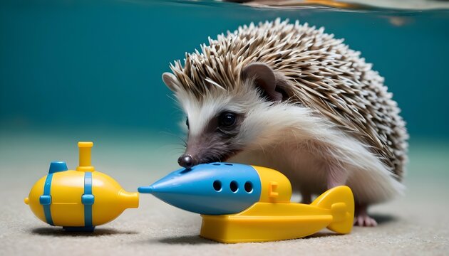 A Hedgehog Playing With A Toy Submarine Upscaled 3 1