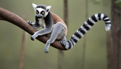 A Lemur With Its Tail Hanging Down Using It To He Upscaled 13 - obrazy, fototapety, plakaty