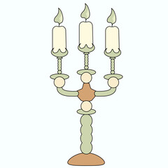 Candles in candlesticks set, vintage candle holders and candelabrums vector Illustration on a white background