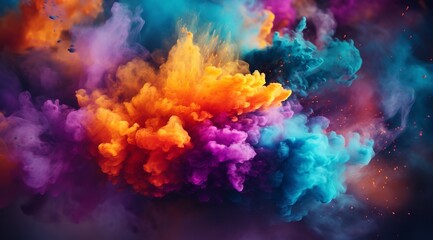 Obraz na płótnie Canvas Happy Holi: Colorful Powder Explosion in the Air with Vibrant Background