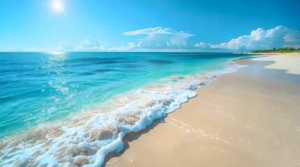 Tropical Paradise: A Stunning Beach with White Sand and Crystal Blue Water Ideal for a Summer...