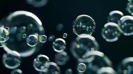 Isolated bubbles set against a dark background for a striking contrast  - obrazy, fototapety, plakaty