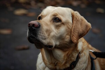 Assisting the Blind: Labrador Retriever Seeing Eye Dog providing Guidance and Leading the way for those with Disabilities - obrazy, fototapety, plakaty
