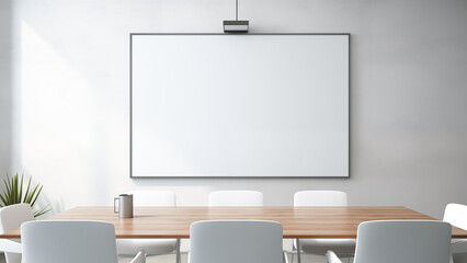 Screen projector blank white mockup in modern conference room