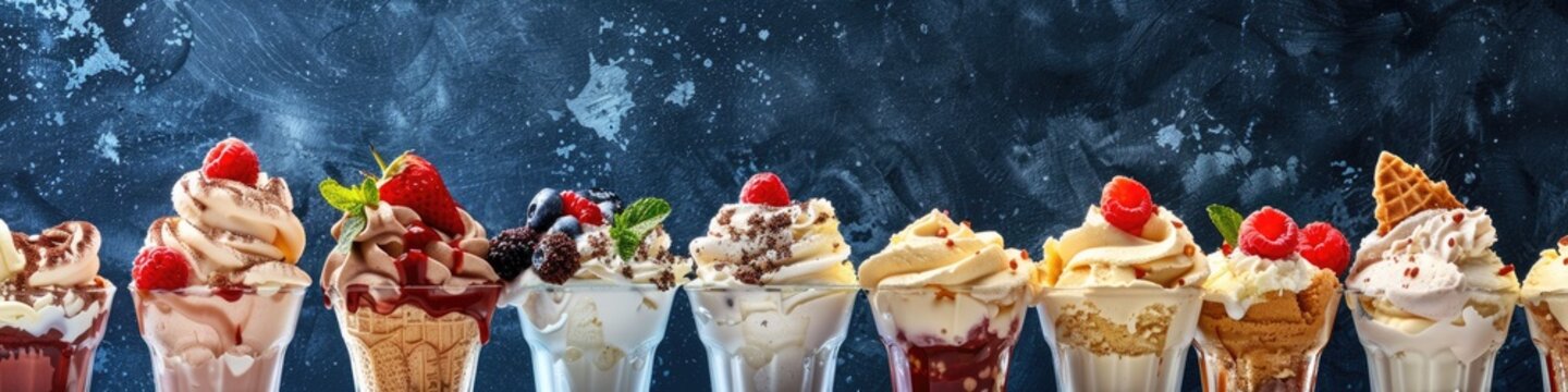 Assorted Summer Sundaes: A Delicious Collection of Various Ice Cream Desserts Perfect for Serving and Enjoying