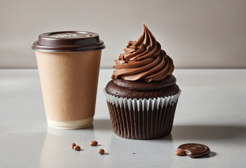 chocolate cupcake and a coffee