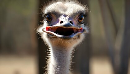 An Ostrich With Its Neck Stretched Out To Reach Le Upscaled 8 - obrazy, fototapety, plakaty
