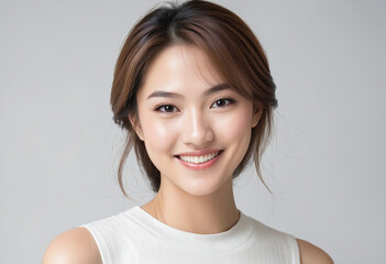 Fototapeta premium Smiling Woman Portrait White Background