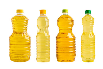 Vegetable oil in different bottle for cooking isolated on white background.