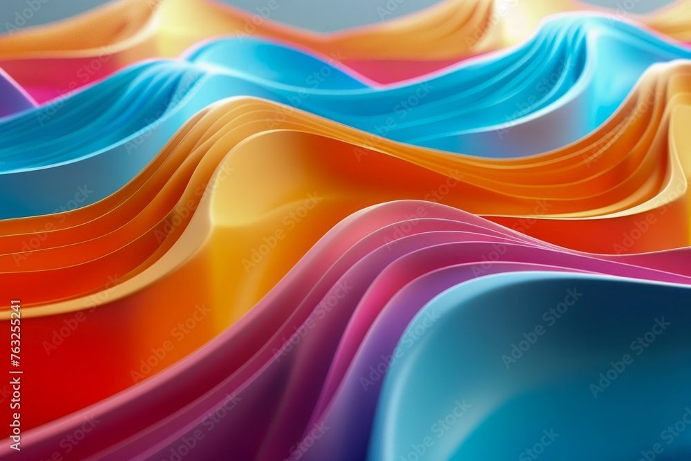 Poster vibrant 3d waves in a continuous colorful flow - abstract artistic background ideal for wallpaper or