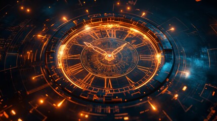 Futuristic Digital Clock Interface Technology merging Hud technology circle, Time and Time machine concept. - obrazy, fototapety, plakaty
