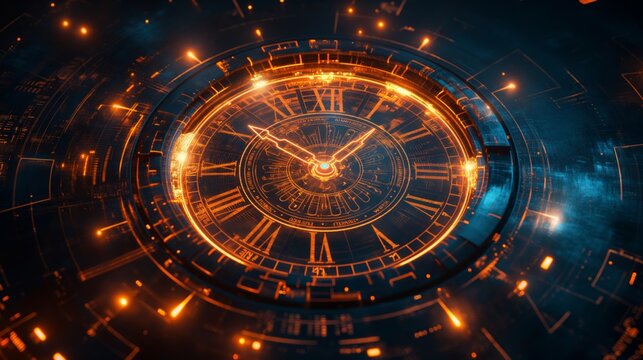 Futuristic Digital Clock Interface Technology merging Hud technology circle, Time and Time machine concept.