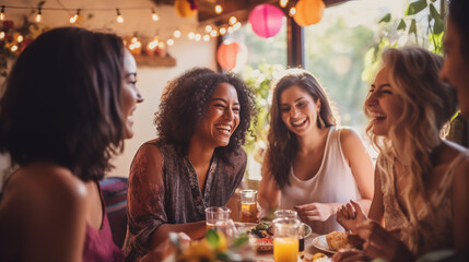 Group of Friends Enjoying a Meal Together Indoors
