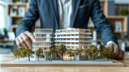Real estate development. businessman or architect showing new bu