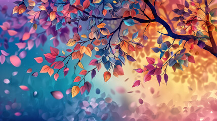 Colorful tree with leaves on hanging branches illustration backg
