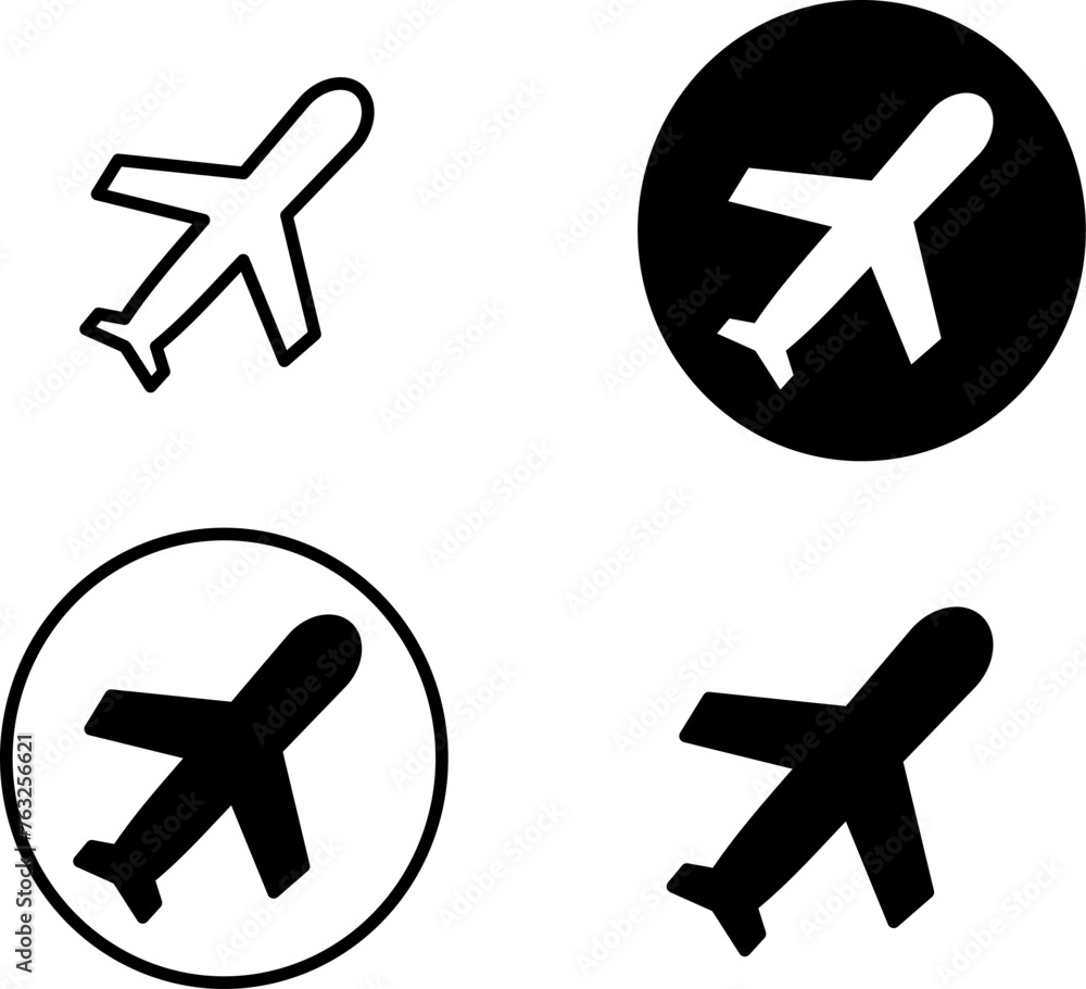 Poster plane or airplane icons set. replaceable vector design.