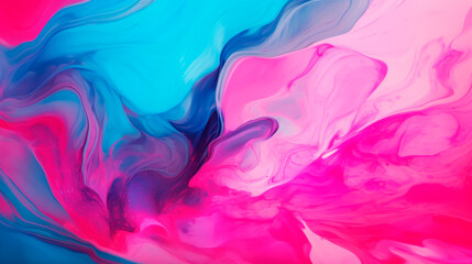 In this close-up view, the vibrant colors of a liquid painting swirl and blend together, creating a visually striking and dynamic composition. The various hues and textures. Banner. Copy space