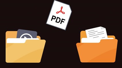 File transfer computer folder to folder animation Alpha Channel. File copying and pasting upload and download concept. Transferring Document, Video, image and PDF Files, data backup.