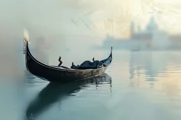 Foto auf Acrylglas Antireflex Serenity on Water: A Lonely Gondola Awaits Dawns Embrace - Tranquil Banner © Алинка Пад