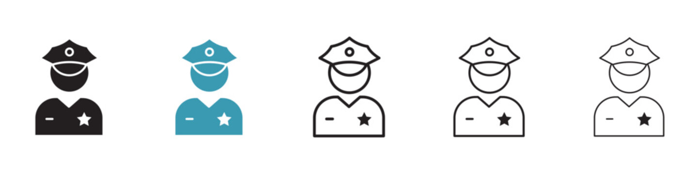 Police and Security Personnel Icons. Law Enforcement Officers. Public Safety and Protection Symbols