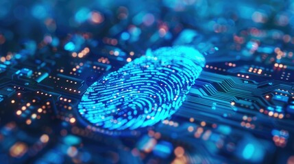 Cybersecurity system undergoing fingerprint verification, emphasizing the importance of advanced technology in ensuring digital security and data privacy