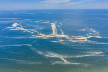 Aerial view of a silty sandbank on Sakhalin Island, Dolinsk, Russia.