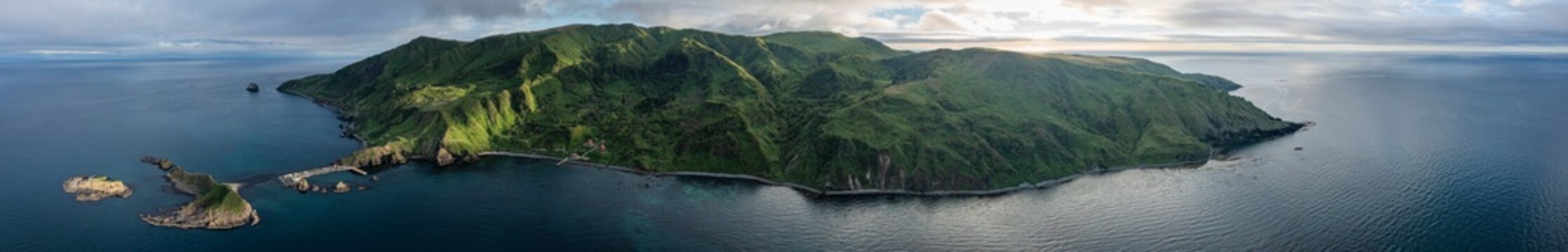 Aerial view of Moneron Island, Sahalin Oblast, Russia.