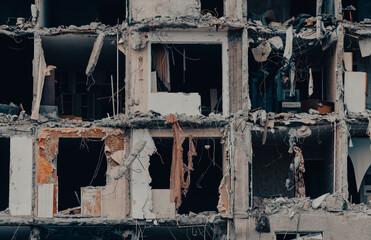 destroyed and burned houses in the city Russia Ukraine war