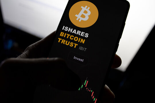 iShares Bitcoin Trust ETF with Bitcoin symbol and investment graph.