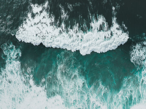 Aerial view of a stormy sea in Nazare, Portugal.