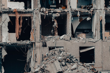 destroyed and burned houses in the city Russia Ukraine war