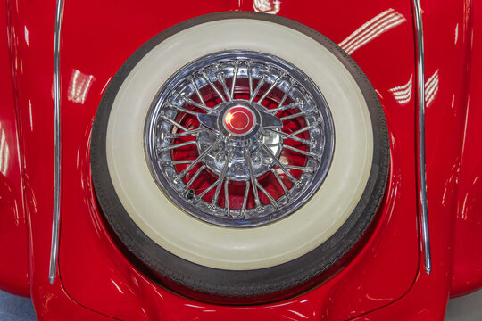 Wire Spoked Wheel With Whitewall Tyre at Classic Car