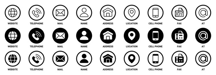 contact icon vector set. symbol, sign