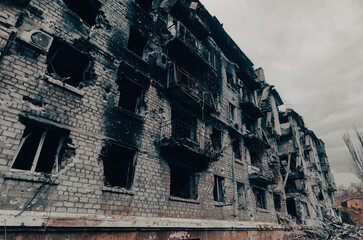 destroyed and burned houses in the city Russia Ukraine war