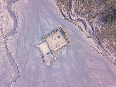 Aerial view of Luhur Poten Temple, Sukapura, Jawa Timur, Indonesia.