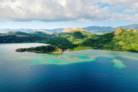 Aerial view of Uson Island, Coron Town Proper, Coron, Palawan, Philippines.