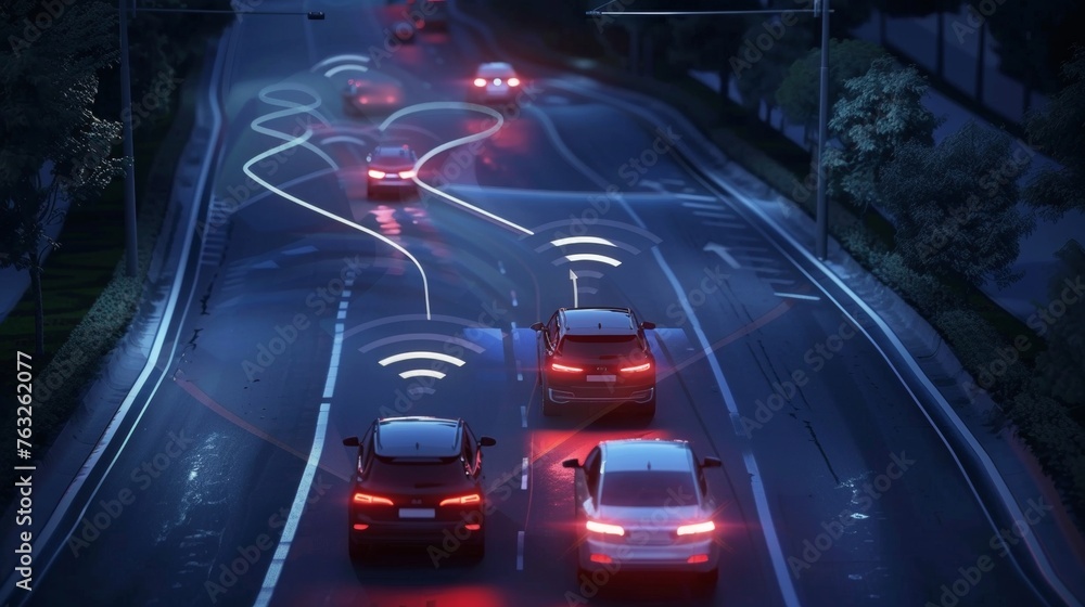 Poster wireless communication system and sensing system of a vehicle. driverless car. self-driving vehicle.