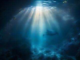 Underwater scene with rays of light