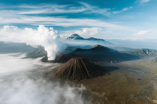 Aerial view of Mount Bromo, Probolinggo, East Java, Indonesia.