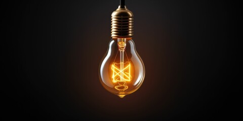  An illuminated edison light bulb on a dark background - obrazy, fototapety, plakaty