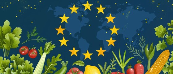 European Union Flag and Vegetables Illustration - obrazy, fototapety, plakaty